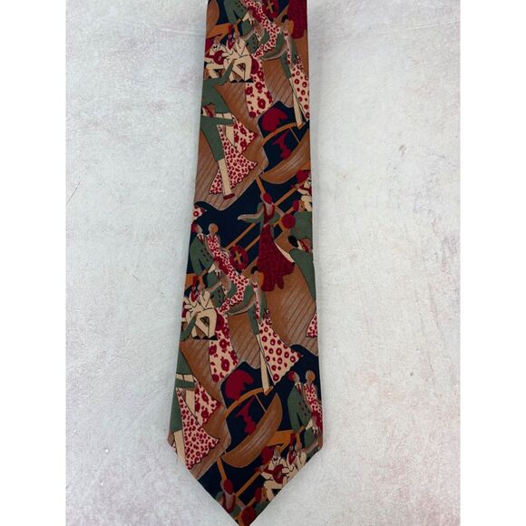 Adams Row The Rogue Vintage Silk Tie People Scene Vintage Cruise Boat Yacht - Picture 4 of 9